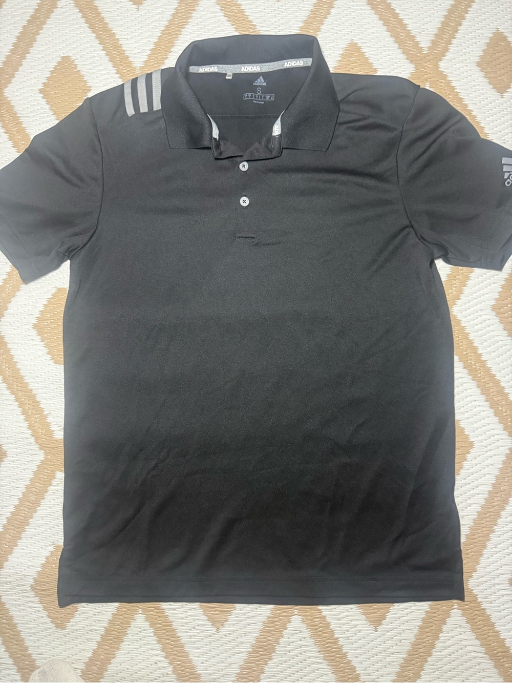 adidas Black Men's Polo with Contrast Shoulder Stripes